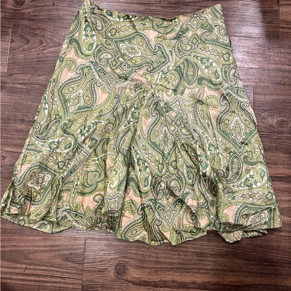INC International Concepts Paisley Skirt in Green and Cream